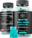 Biotina Gummies con péptidos de Keratin & Collagen - Suplemento avanzado para o tratamento para o crecemento do cabelo para homes e mulleres Cabelo e Nails Vitaminas - Biotina 10000mcg | Keratin 100000mcg | Collagen 100000mcg