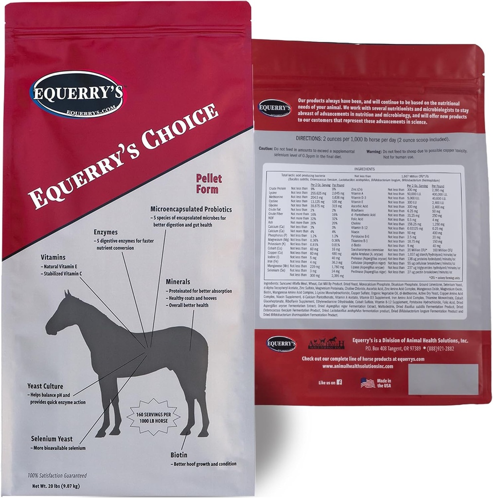 Equerry's Choice Horse Pellets - Complete Nutritional Supplement | Digestive Enzymes | Chelated Vitamins and Minerals | Horse Supplements | 20 lb