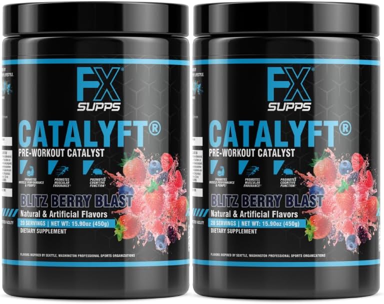 FXSUPPS Catalyft Pre-Workout Порошковый напиток для мужчин и женщин Blitz Berry Blast Mix с креатином, кофеином и бета-аланином | Лучший для энергетического насоса, мышечного прироста и фокусировки, 40 порций (2-пакет)