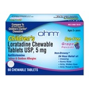 Ohm Children's Allergy Medicine, Loratadine 5mg, Chewable Tablets (60 Count) Grape Flavor, Non-Drowsy Antihistamine, 24-Hour Allergy Relief for Runny Nose, Watery Eyes, Itchy Throat & Nose