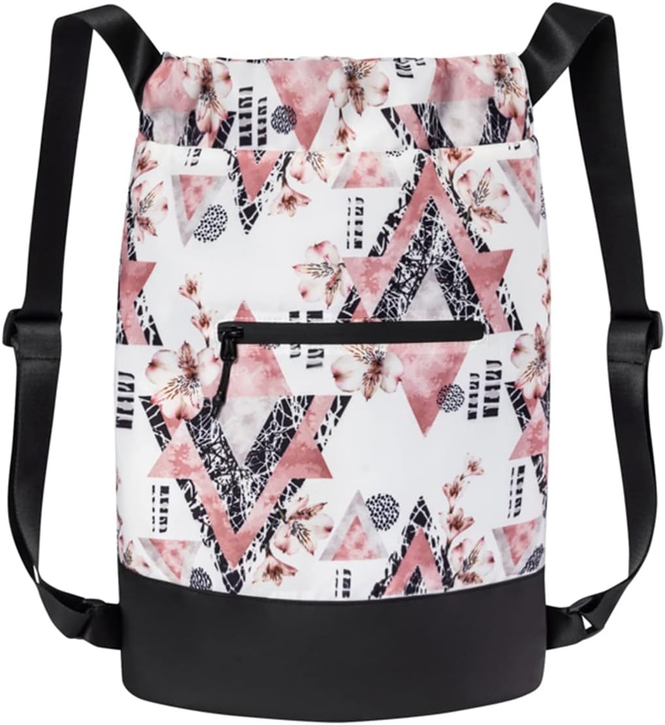 GOMOYO Flex Cinch Drawstring Gym Bag for Women | Modern Floral Graphic Designs | Durable Lightweight Gym Cinch Backpack | 18" x 14" x 7" | Pink