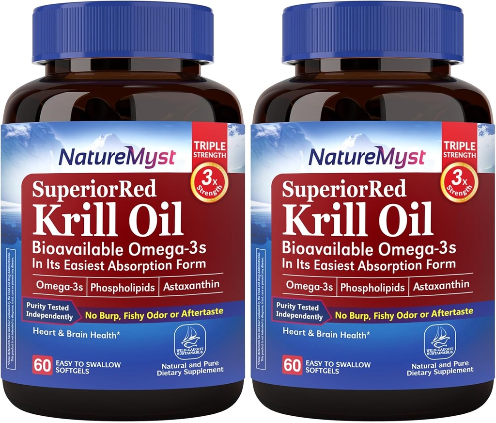 Antartika Krill Oil 1000 mg Softgels, Krill Oil Oil Omega-3s, EPA, DHA, Astaxanthin & Phospholipids, Heart Health, 120 Softgels, Non- GMO, No Gluten, Dibuat di Amerika Serikat