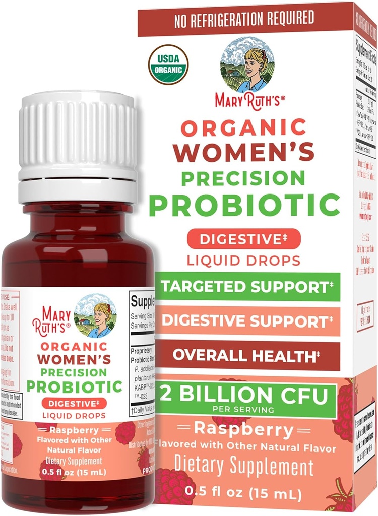 MaryRuth Organics USDA Organic Womens Probiotic Liquid Drops for Digestive Health | Supporto mirato per le donne | Four Pro Blendbiotic | Benessere femminile | Dairy Free | 30 Servings
