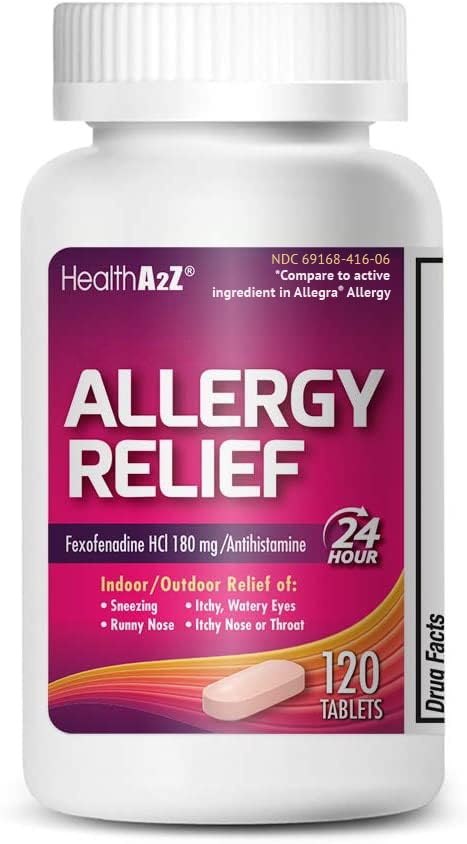 HealthA2Z Fexofenadine Hydrochloride 180mg, Antihistamine for Allergy Relief, 24-Hour Antihistamine for Allergy Relief (120 Count (Pack of 1))
