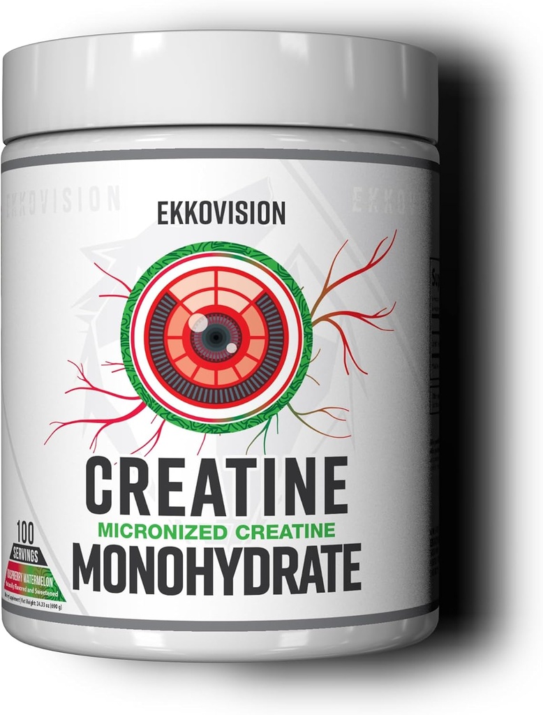 Ekkovision Creatine Monohydrate Powder, Micronized, Raspberry Watermelon, Pre " Post Workout supplement for Men and Women, Energy Support, easy to Mix in Shakes, Smoothies ' Beverages, 100 Servings