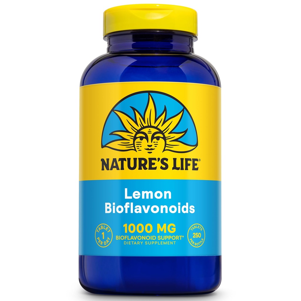 Nature's Life Lemon Bioflavonoids 1000mg - Citrus Bioflavonoids Supplement with Hesperidin and Rutin - Antioxidant and Cellular Support, Vitamin C Absorption - 60 Day Guarantee, 250 Serv, 250 Tablets | Antioxidant & Cellular Support, Citrus Bioflavonoids, Hesperidin & Rutin, 250 Servings, Lab Verified