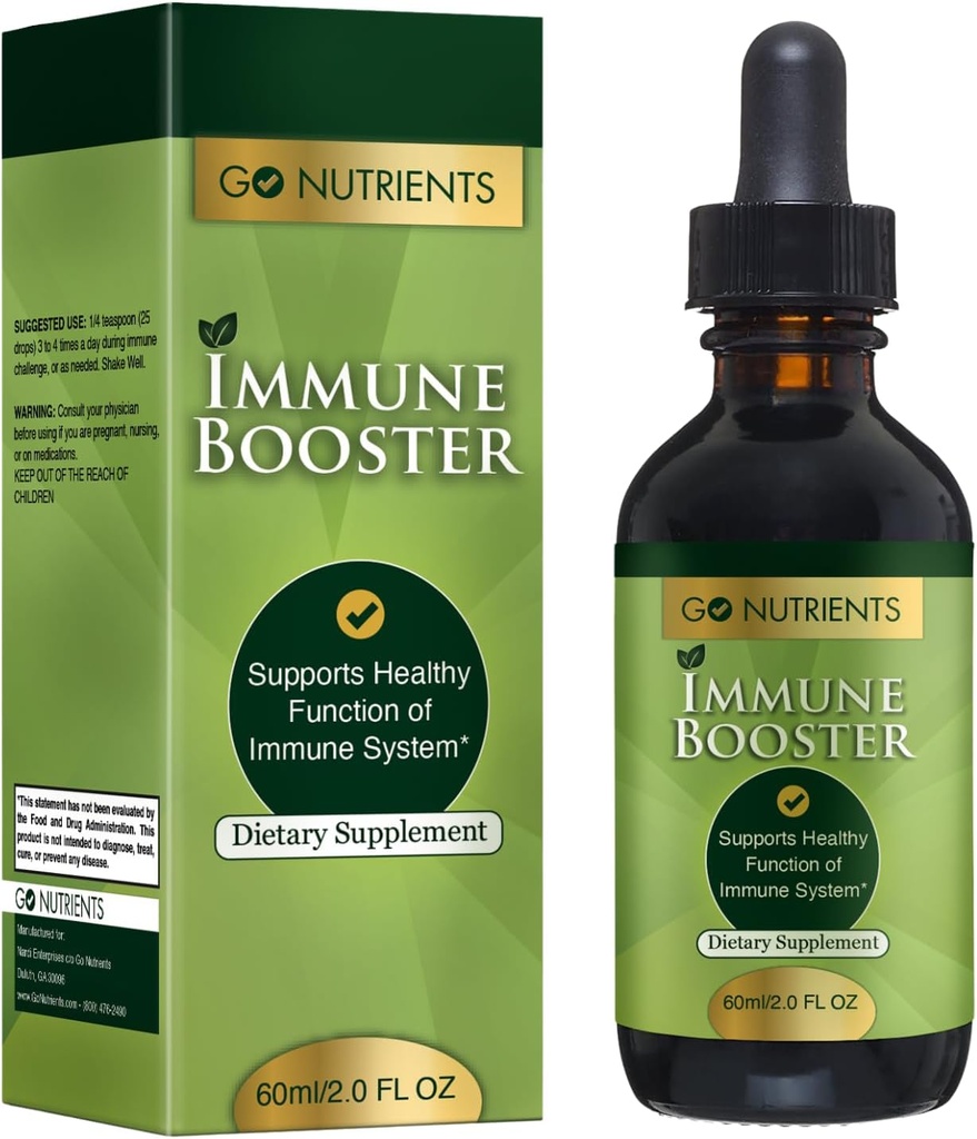 Go Nutrients Immune Booster – Liquid Herbal Support with Echinacea, Goldenseal & Usnea - 7 in 1 Enhancing Defense for Adults & Kids | 2 oz Tincture (48 Servings) for Natural Defense & Wellness