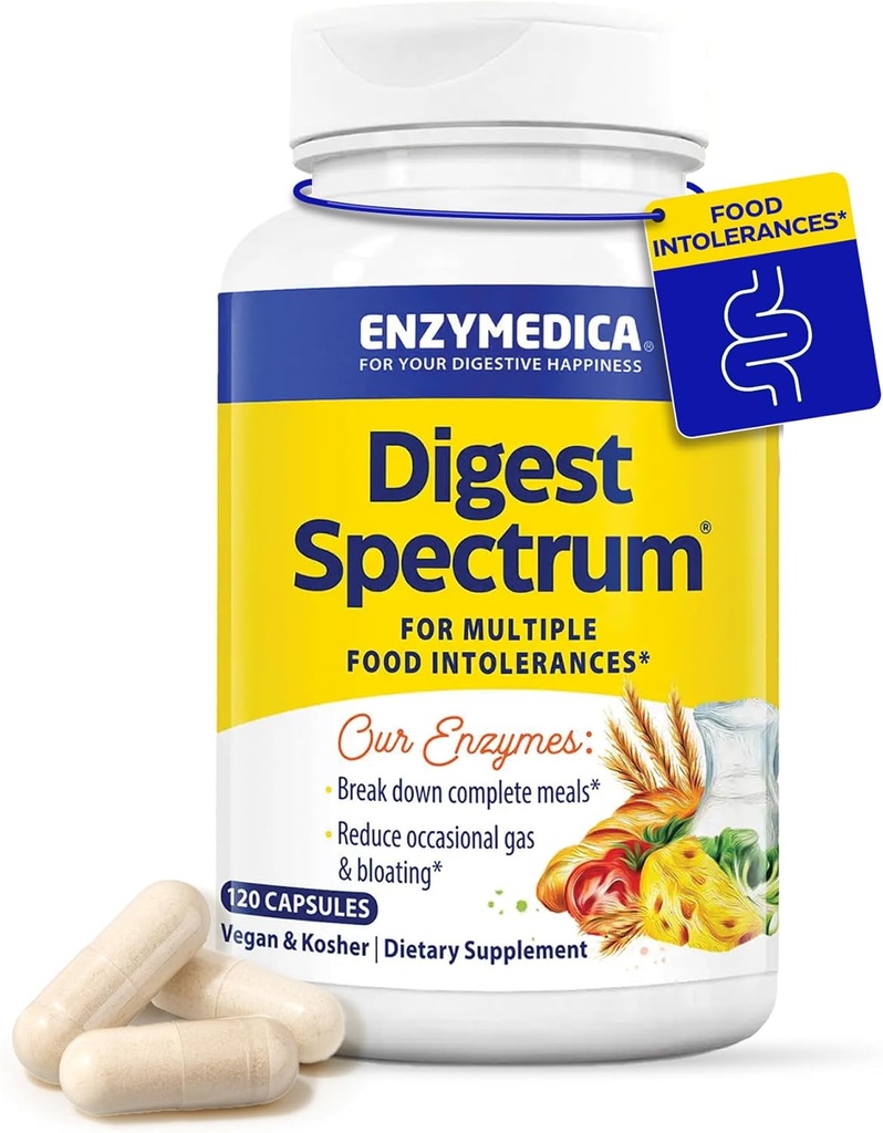 Enzymedica Digest Spectrum, Advanced Digestive Enzymes for Women and Men, Supports Digestion and Multiple Food Intolerances, Fast-Acting Formula for Gas and Bloating Relief, 120 капсул FFP