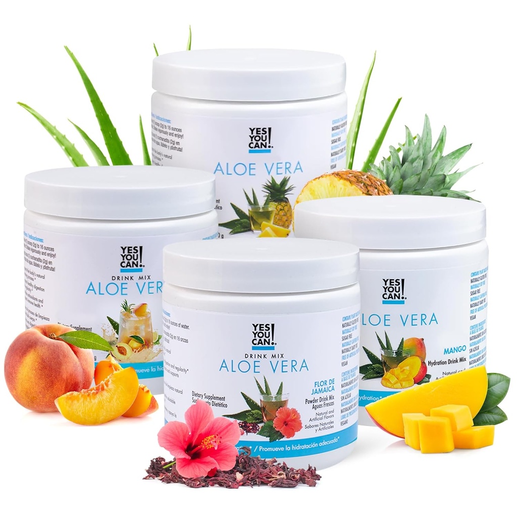 Ba da, poţi! Aloe Vera Powder Drink Mix - Hidratare Booster Infuzat cu extract organic pur Aloe Vera - Delicious Flavors - Made in USA - Antioxidant Rich - Vatiety Flavor - 40 Servings per Canister (4 Pack)