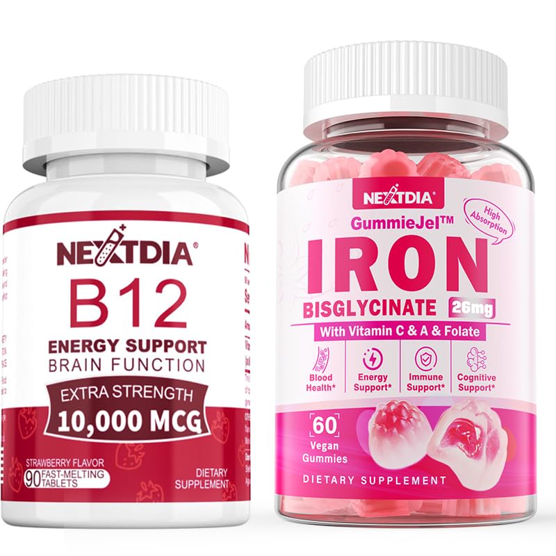 Nextdia Iron Filled Gummies 26mg+ Vitamin B12, Methylcobalamin 10000 mcg Tablets