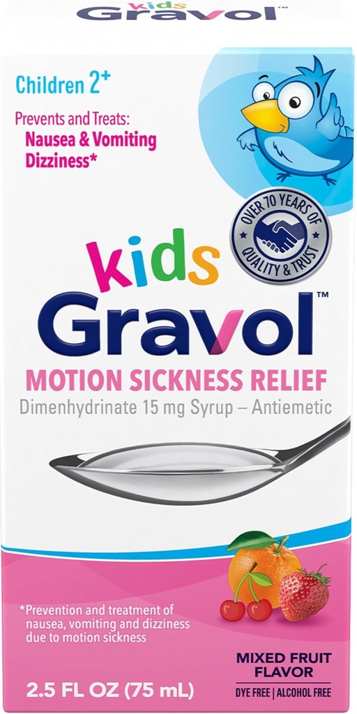 Cair Gravol Kids for Motion Sickness Relief dan Nausea Prevention, 2,5 fl oz (75 ml)