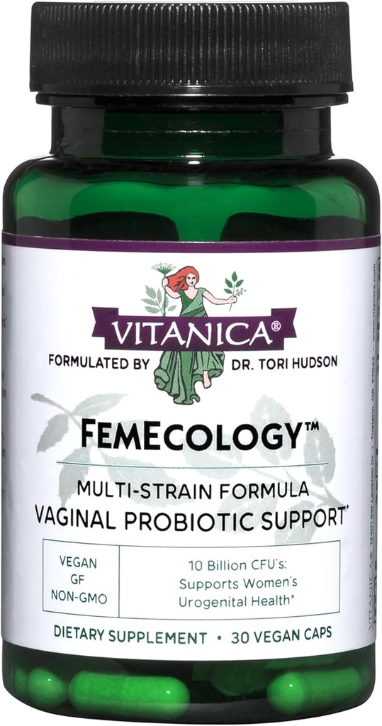 Vitanica FemEcology, Vaginal dan Intestinal Probiotic Support, Vegetarian, 30 Capsules