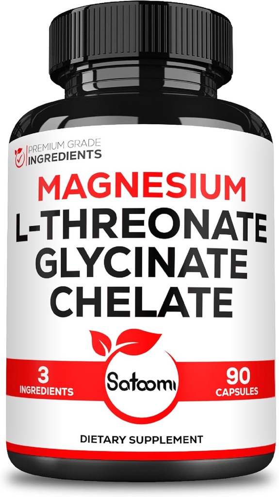 Satomi 3in1 1200mg Magnesium L-Treonate Supplement with Magnesium & Magneseium Chetlete - 90 Capsuls