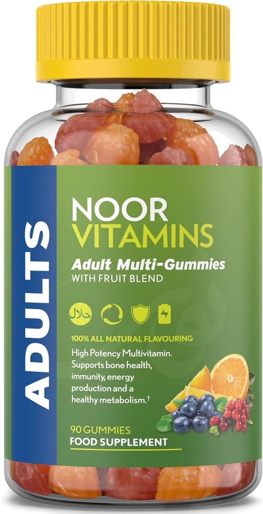 Noor Vitamíny Halal dospelý Multivitamín Gummy s organickým ovocný mix pre mužov a ženy; Non-GMO, bez lepidla, želatína zadarmo Halal Vitamíny - 90 Počet