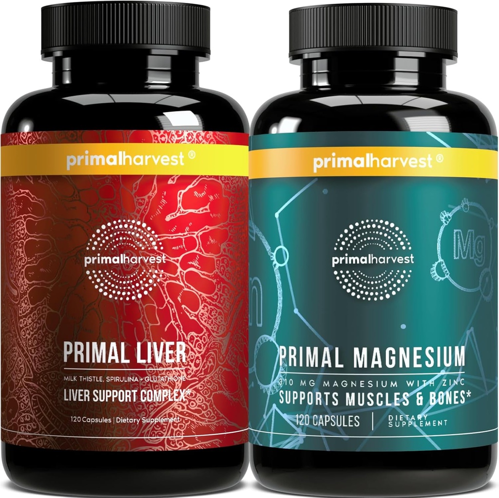 Tambahan Magnesium & Suplemen Hati untuk Perempuan dan Pria oleh Primal Harvest Bundle