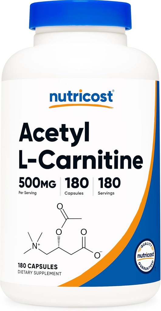 Nutricost Acetyl L-Carnitin (ALCAR) 500mg, 180 Kapseln, 180 Portionen - Non-GMO und Glutenfrei, 1 Kapsel pro Servieren