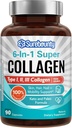 Multi Collagen Complex, Type I, II, III, 6-in-1 Super Collagen su vitaminu C, hialurono rūgštis, biotinas, turmerinis, juodasis pipiras, Keto, 90 kapsulių