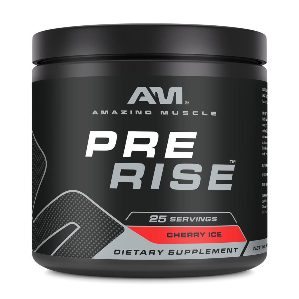 Amazing Muscle Pre Rise | Pre-Workout Powder Supplement with Caffeine & Beta-Alanine for Men & Women | 25 Servings (25 Servings, Cherry Ice)