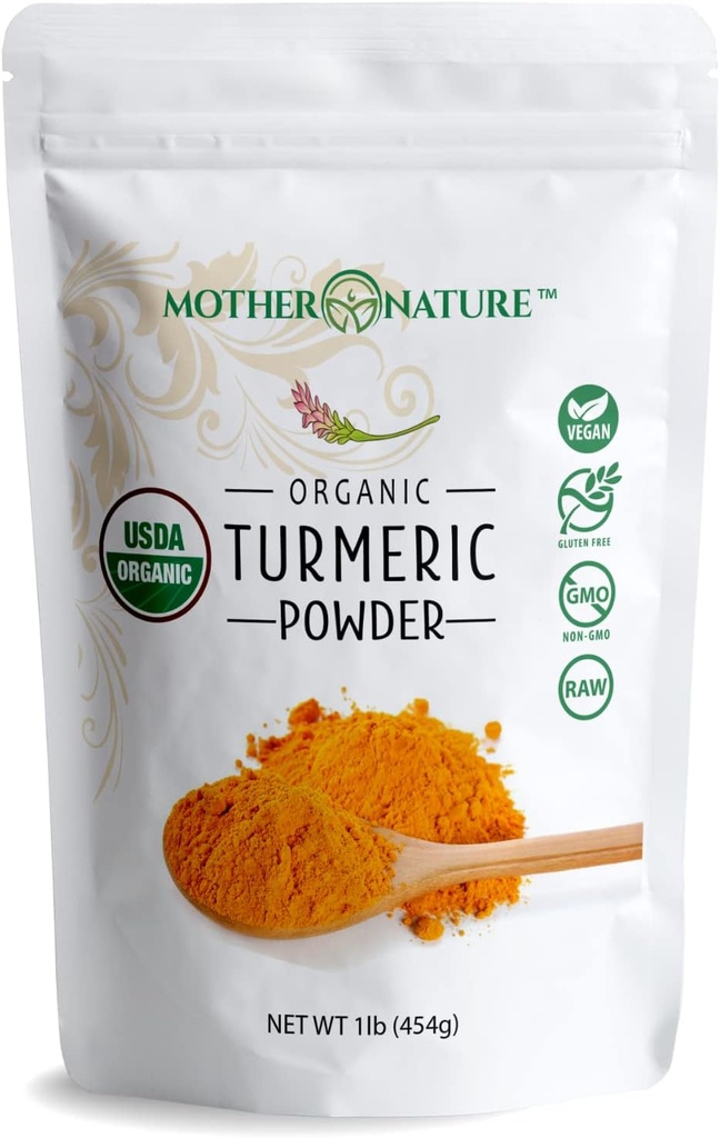 Powder turmeric organik dengan Curcumin - India Grown Turmeric Root (1lb, 16Oz) - Unless Diskonfort Relief gabungan yang kuat, Mengurangi Perekrutan, Antioksidan- Vegan, Gluten- Free, Non-GMO & Dairy- Free