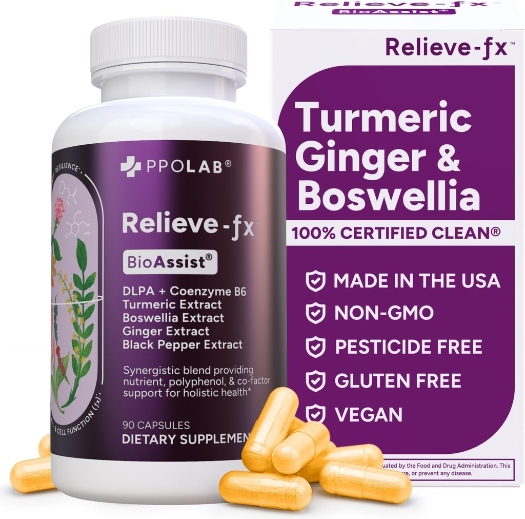 Leneve- fx ™ DLPA Boswellia Turmeric ir imbiero papildas, Stress Relief, širdis, Digestion, Raumenų mėšlungis, bendras, Uždegimas Sveikata, Vitaminas B6 P5P, Boswellic rūgštis, Curcumin su Black Pepper - 90ct