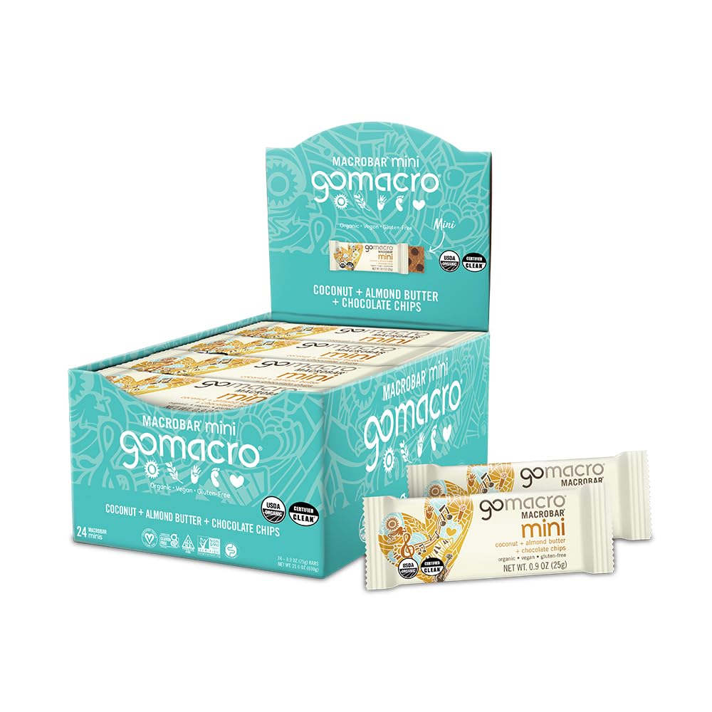 GoMacro MacroBar Mini barres de snack biologique végétalien - noix de coco + beurre d'amande + croustilles chocolat (0.90 Ounce, 24 Compte)