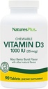 NaturesPlus vitamin D3 (1000 IE) - 90 Chewable Tabletter, Maui Berry Burst Flavor - Vegetarisk, Glutenfri - 90 Serveringer