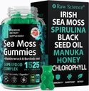 English Sea Moss Gummies - Qadınlar və Kişilər üçün Detox və Tiroid Support - Black Seed Oil, Manuka Bal, Fenugreek, Chlorophyll: Immune Support, Immunity Supplement - Burdock Root, Bladderwrack - 60 Gummies