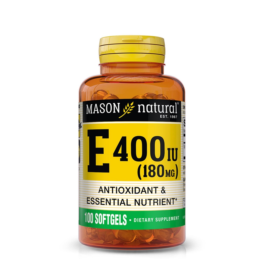 MASON NATURAL Vitamin E, 180 mg (400 IU), Daily Dietary Supplement with Essential Nutrient for Overall Wellness, 100 Softgels (Pack of 1)