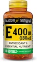 MASON NATURAL Vitamin E 180 mg (400 IE) - Antioxidant og essentiel ernæring, sundt immunsystem, hud og øjne, hele kroppen supplement, 100 Softgel