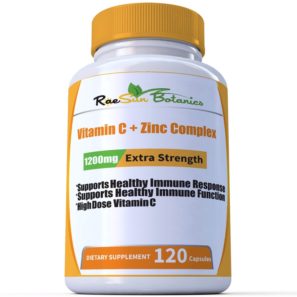 High Dose Extra Strength 1200mg Vitamin C + Zinc Complex for Immune Support Health 120 Capsule 2 Month Supply Veggie Capsule Non-GMO Gluten Free Vegan