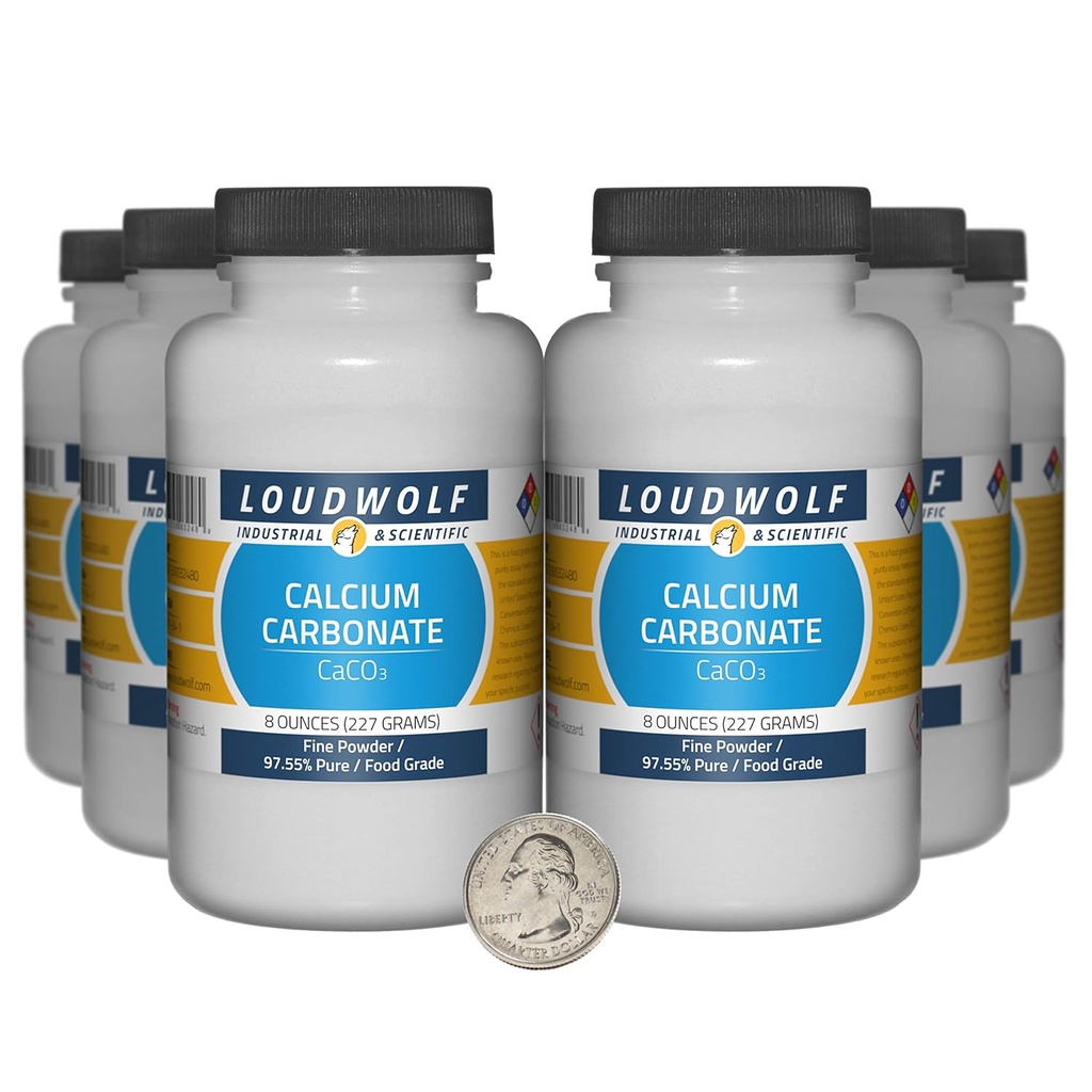 Calcium Carbonate / 3 Pounds / 6 Bottles / 97.55% Pure Food Grade/Fine Powder