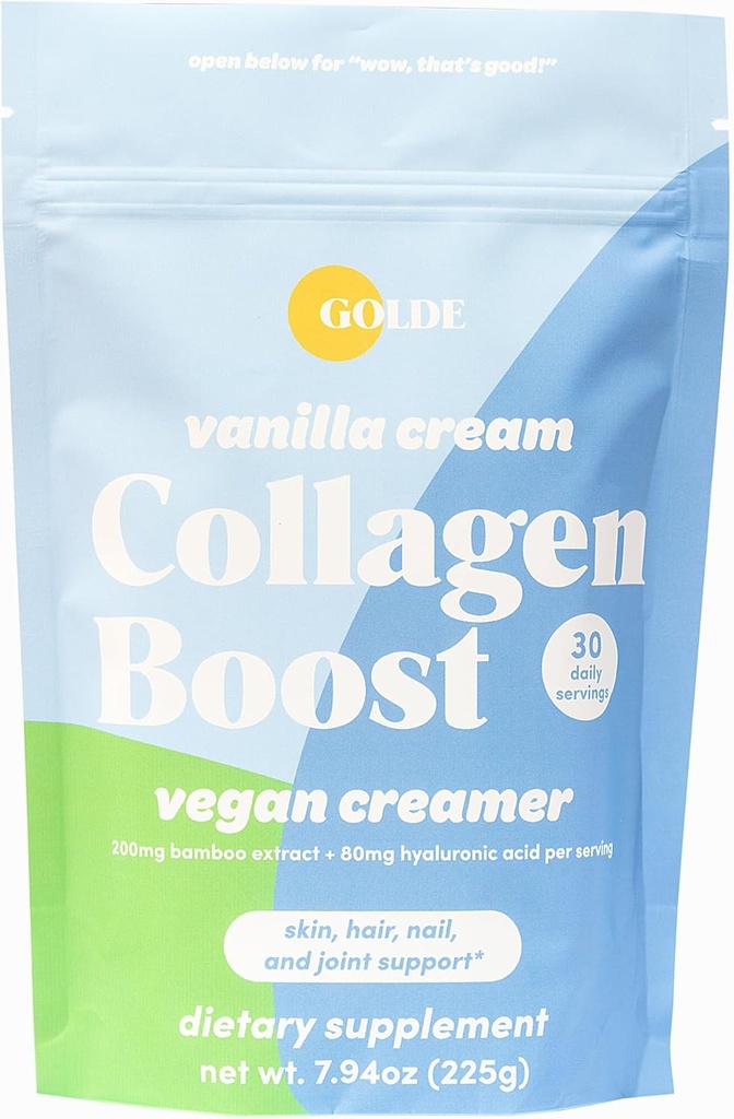 GOLDE - kollageen Boost Vegan Creamer - Vanilla Cream - Taimne kollageenilisand w / Hüaluroonhape, biotiin & Bambuse ekstrakt - toetab juuste, naha ja küünte tervist - 30 serveerimist