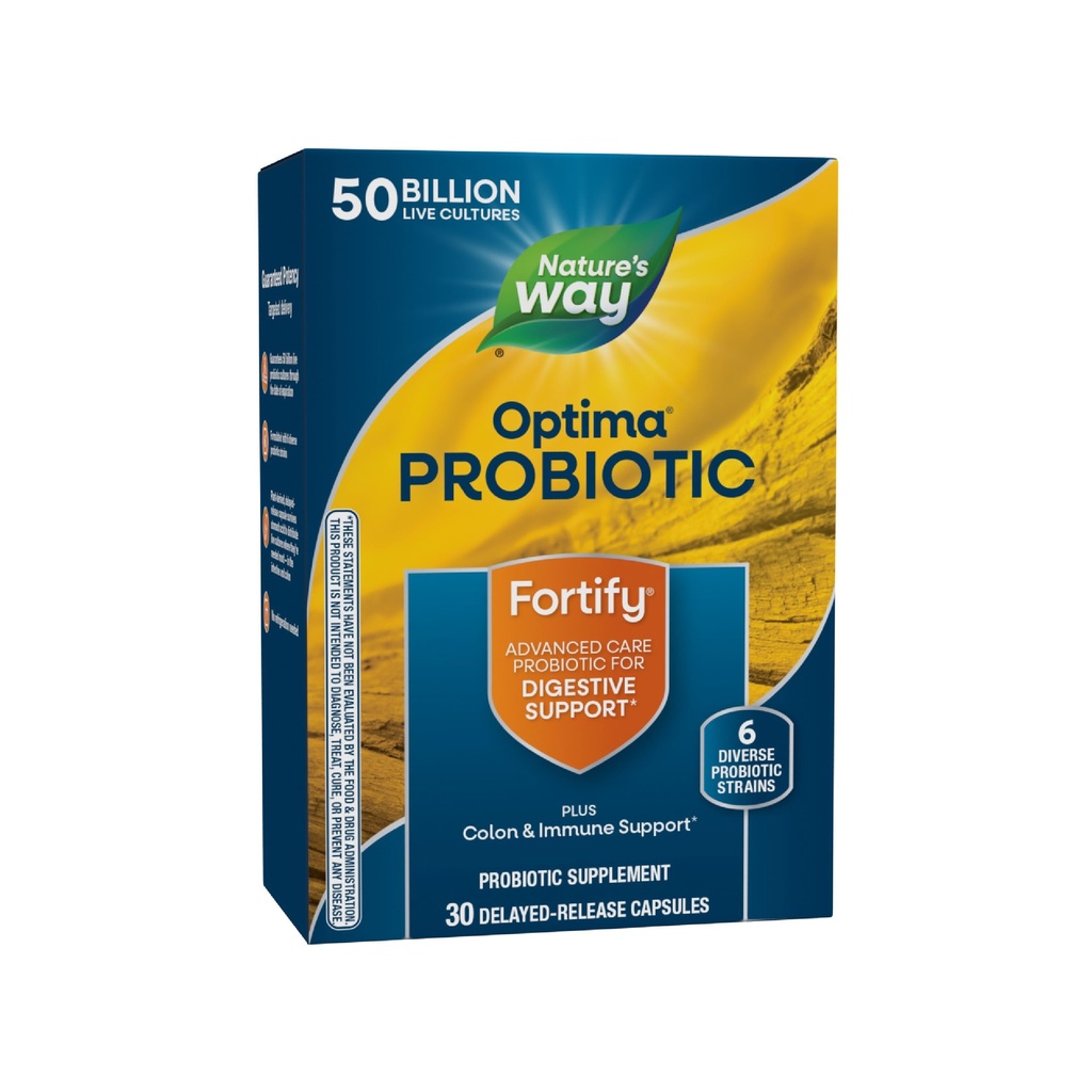 Nature's Way Fortify Optima Probiotic for Men and Women, 50 Billion Live Cultures, 6 Strains, Supports Digestive and Immune Health*, 30 Capsules (Packaging May Vary)
