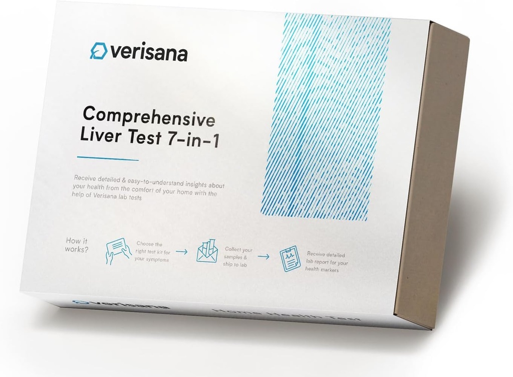 Verisana Liver Test - at-Home Liver Health & Function Check - 7 Biomarkers כולל AST, ALT, GGT, AST/ALT Ratio, HbA1c, HsCRP, TBILI - CLIA-Certified Lab
