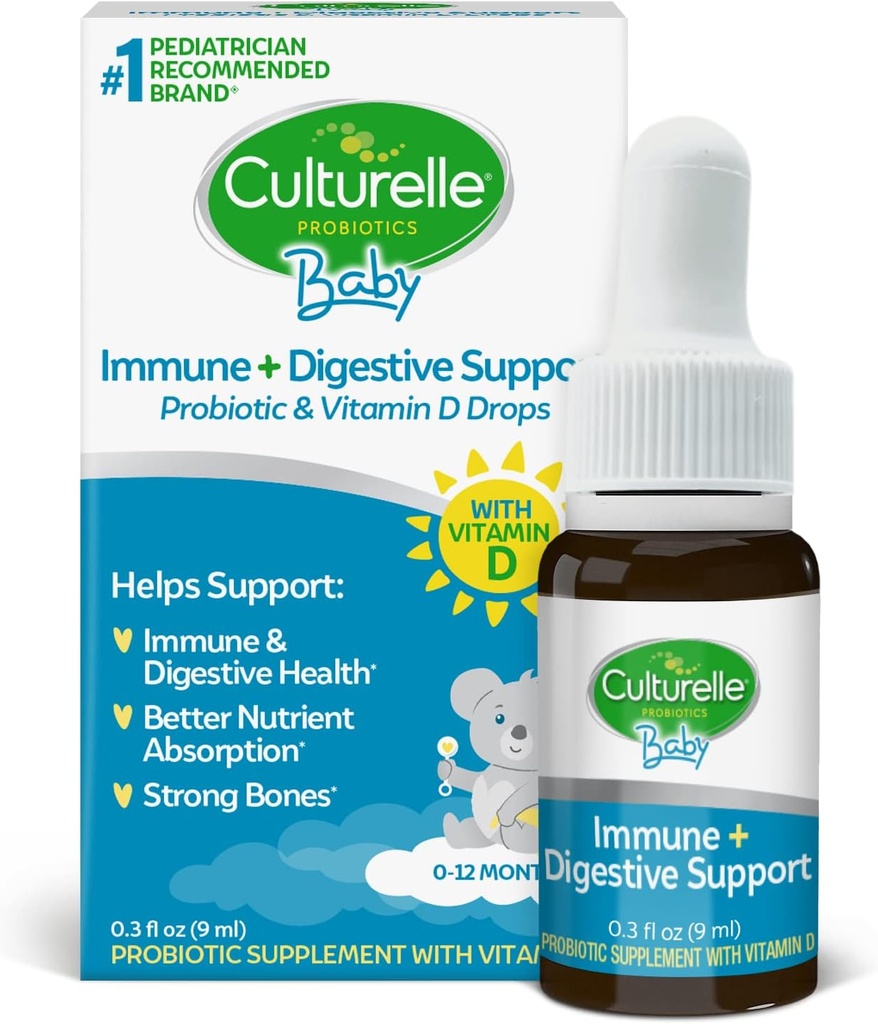 Culturelle Baby Probiotic + Vitamina D Crow & Thrive Drops, 0.30 oz, Suplimentul Probiotice Infanterie, Sprijină Dezvoltarea Sănătății