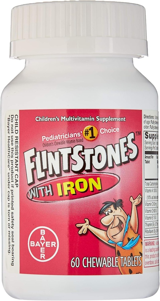 Flintstone Vit W / Iro Tamanho 60s Flintstones Crianças Suplemento Multivitamínico W / Iron Chewable Tabs 60 Ct (Pacote de 2)