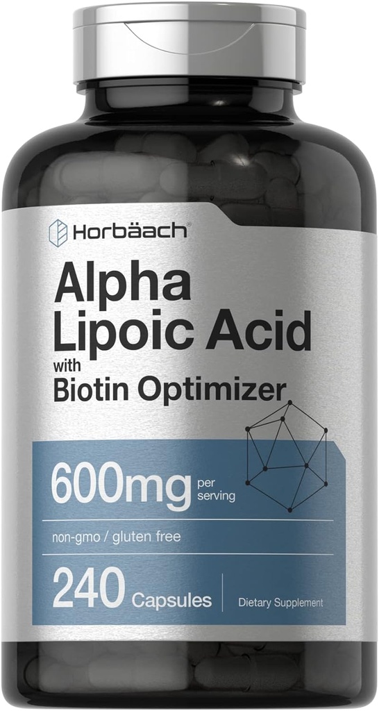 Horbäach Alpha Lipoic Acid 600mg | 240 kapsulak | Biotin Optimizer | Ez-GMO eta Gluten Free gehigarria