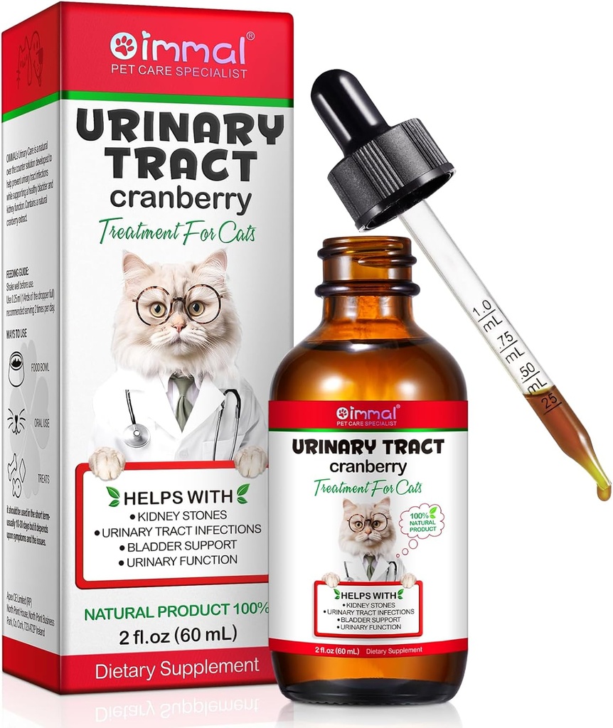 Urinary Tract for Cats, Natural Cat Urinary Tract Infection Treatment Drops stöder Bladder, Kidney Stone, Cat UTI, Cranberry Kidney Bladder Support Supplement, Chicken Flavor - 60ml / 2.02oz