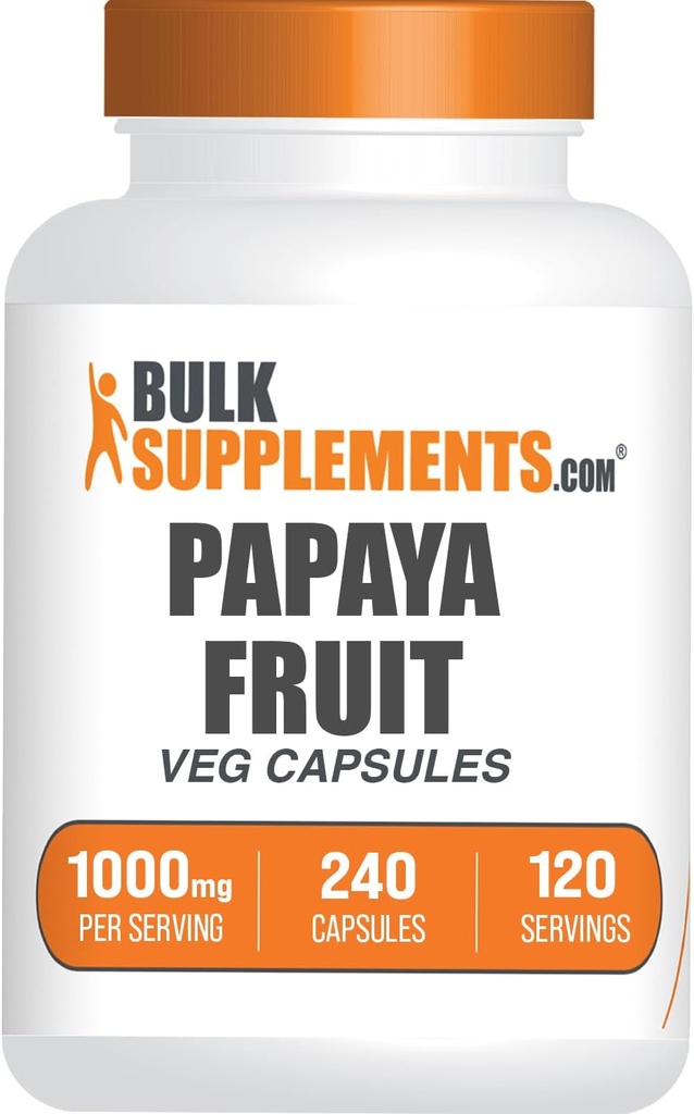 BulkSupplements.com Papaya Fruit Extract Capsules - Avtomobilika Papaya, Herbal Supplement - Gluten Pulsuz, 1000mg, 2 Təklif üçün Kapsüller, 240 Count (Paket 1)