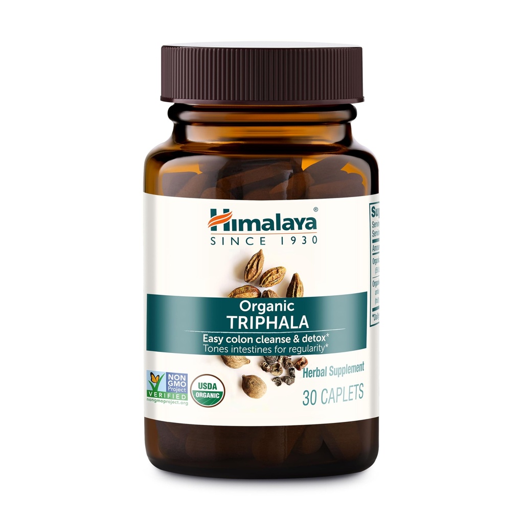 Himalaya USDA Organic Triphala Capsules, 688mg,Triphala Tablets,Digestive Health Supplement for Colon Cleanse & Occasional Bloating and Constipation Relief - Vegan, Non-GMO, Gluten Free, 30 Caplets