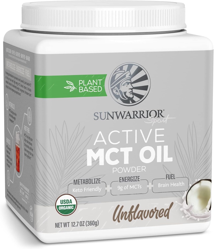 Sunwarrior Organic MCT Suplemento de aceite de po en po medio-chain Triglycerides Pure Coconut | Keto USDA Sugar Soy Gluten Dairy Free Non-GMO | Unflavored 40 Servizos activos