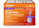 Basic Care Uşaqların Ibuprofen Chewable Tablets 100 mq, Grape Flavor, Ağrı Reliever və zəng göstəricisi (NSAID), Sore Throat, Toothache, Baş ağrısı və daha çox, 24 Count