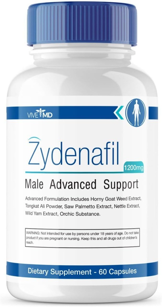 VIVE MD Zydenafil Pills for Men Advanced Formel - Zydenafil Male Pills - Zydenafil 1200mg för maximal styrka med Tongkat Ali, Saw Palmetto, Horny Goat Weed Reviews (60 kapslar)
