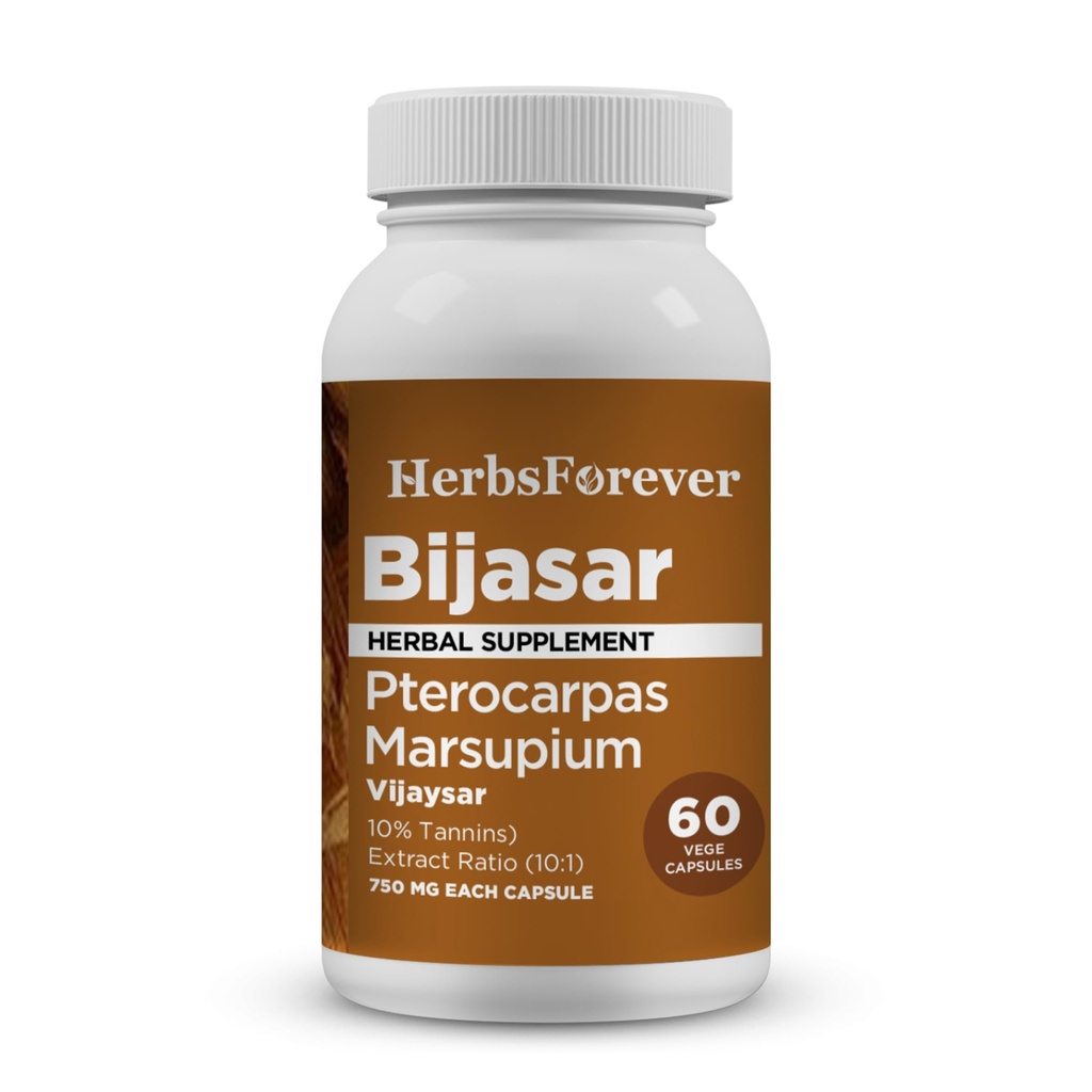 HerbsForever Bijasar(Indian Kino Tree, Malabar Kino)-Extra Strength(10:1) Extract,Equiv.to 4800mg Bark Powder Per Serving-Liver Support & Detox Blood Sugar & Purity|10% Tannins|60 Veg Capsules|800mg