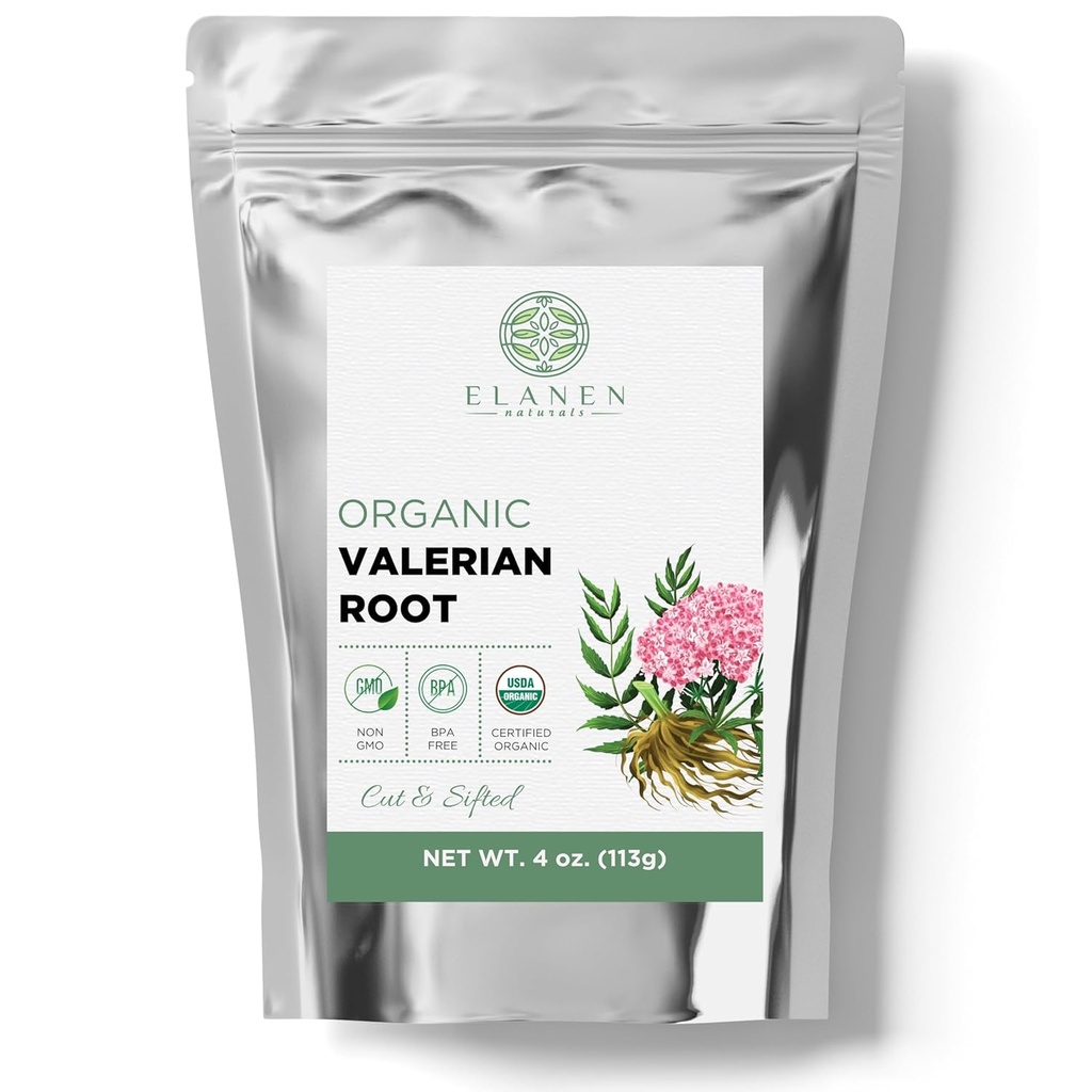 Melanen Naturals Organic Valerian Root 4 oz. (113g), USDA Certified Organic Valerian Root Herb Tea, Te De Valeriana Para Dormir, Valarian Officinalis Whole Lose Leaf, Cut & Sifted