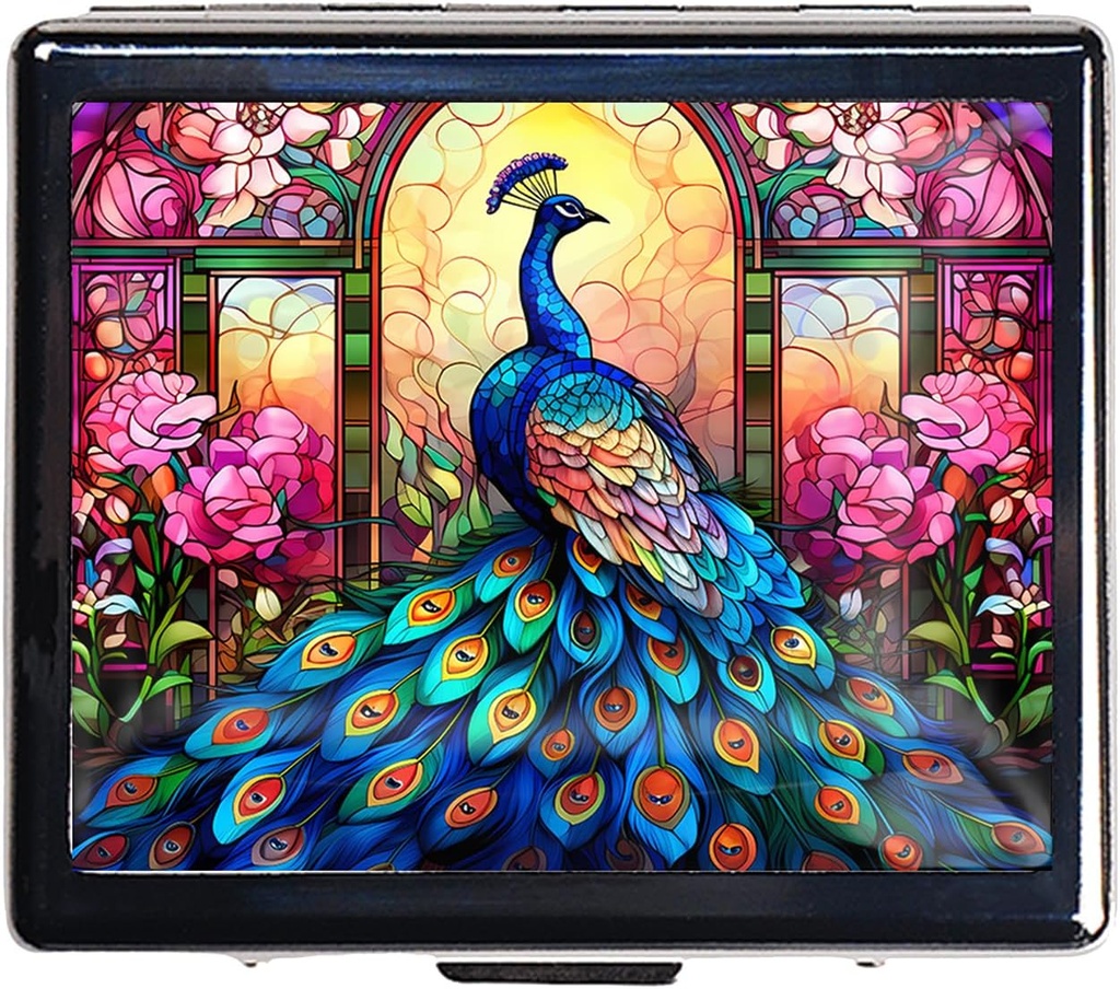 Silver Vintage Pill Box 7 Day Metal Pill Box with Mirror and 8 Compartments Purse (Peacock) 용 귀여운 여행 알약 주최자