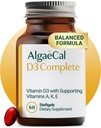 ALGAECAL D3 Complete - Enhanced Immune Support & Bone Health with D3 K2, A, & E - Whole Body Wellness & Bone Strength, 60 softgels (1 Pack)