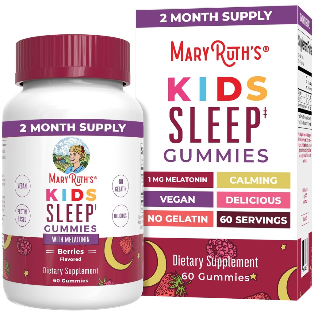 MARYRUTH'S Melatonin Gummies for Kids | 2 Month Supply | Sleep Gummy for Kids Ages 4+ | Melatonin 1 mg | Relaxation & Sleep Support | Vegan | Gluten Free | 60 Count