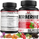 Berberine HCl, 150 Capsules - Plus Ceylon Cinnamon, Turmeric, Milk Thistle, Artichoke, Black Pepper, Berberine HCI Root Supplements Pills - Immune System