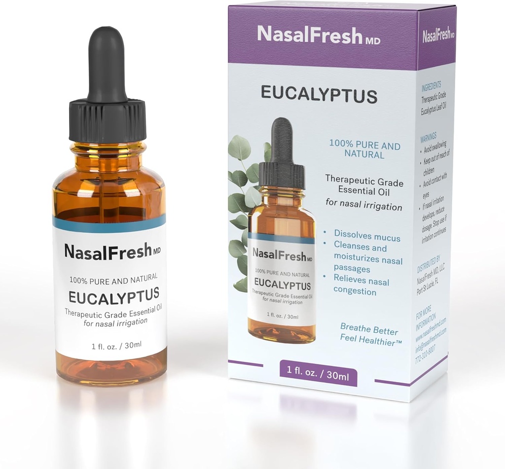 נאס"אLFRESH MD - Eucalyptus Essential Oil - Nasal Irrigation - Nsal Wash Additive - שמן ברמה גבוהה - ניקויs & Moisturizing Nasal Crossings - 1oz